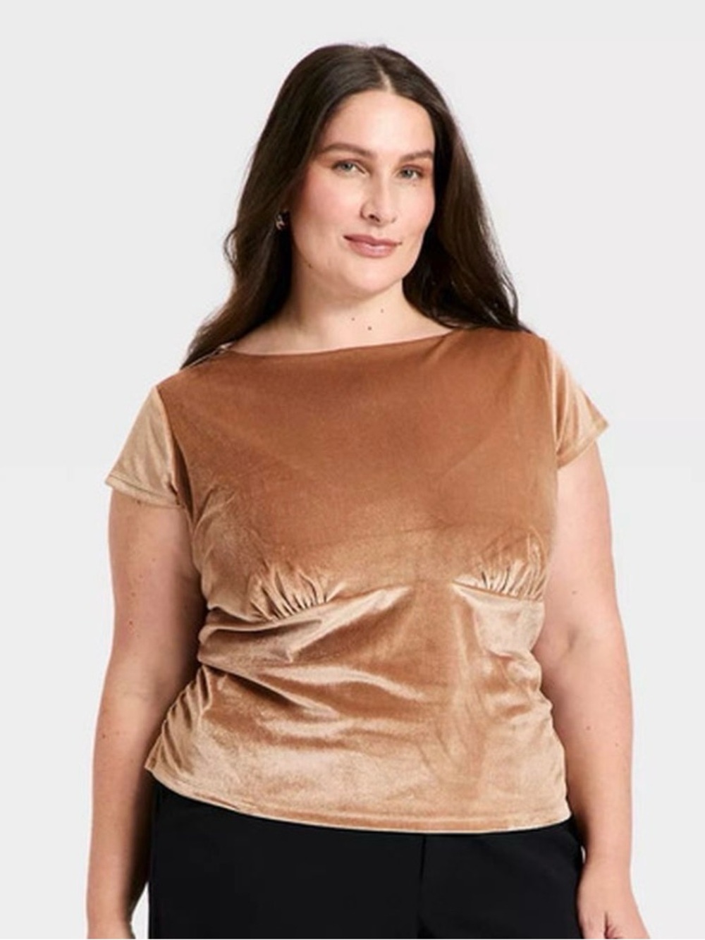 a new day Velvet Short-Sleeve Top in Camel